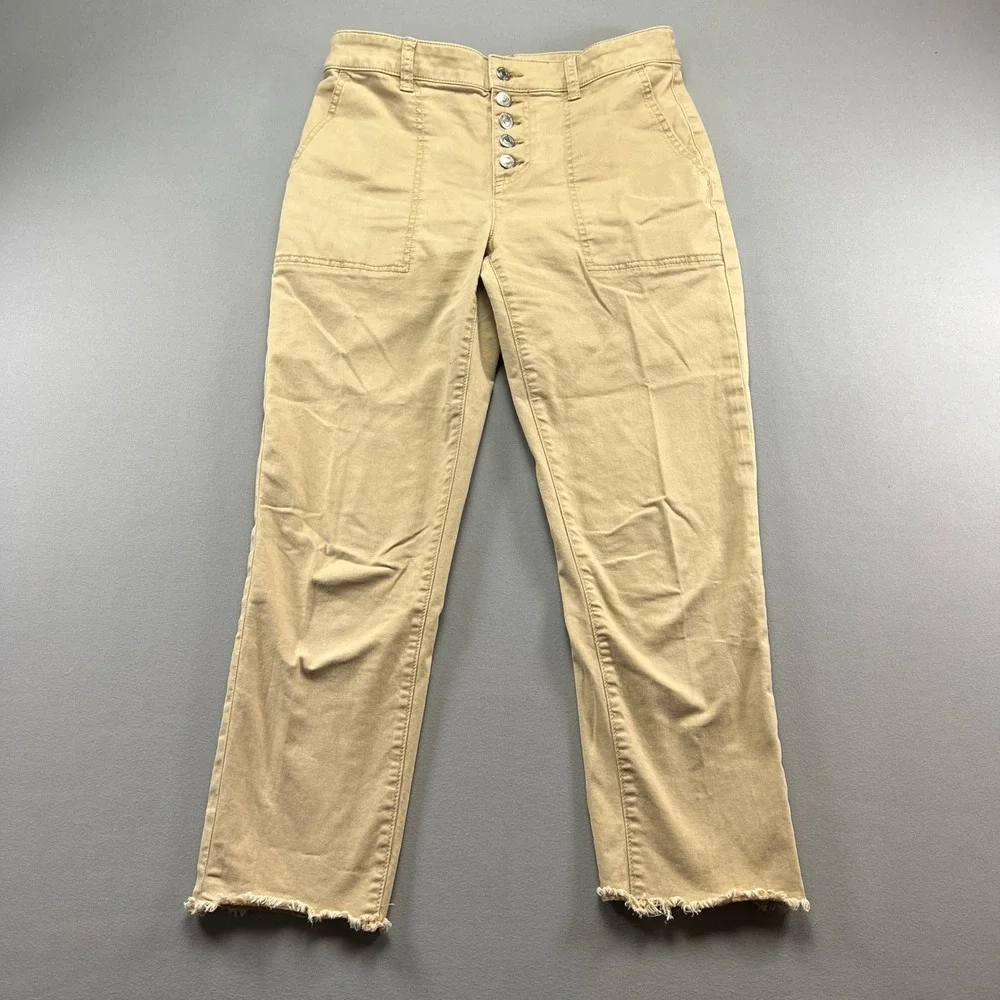 Loft Chino Pants Womens 4 Tan Cotton Stretch Resort Wear Straight Leg Frayed Hem